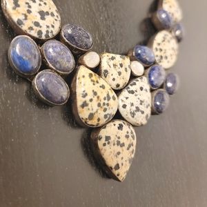 VINTAGE Unsigned Silver 925? Artisan Lapis Lazuli Dalmatian Jasper Genuine Stone